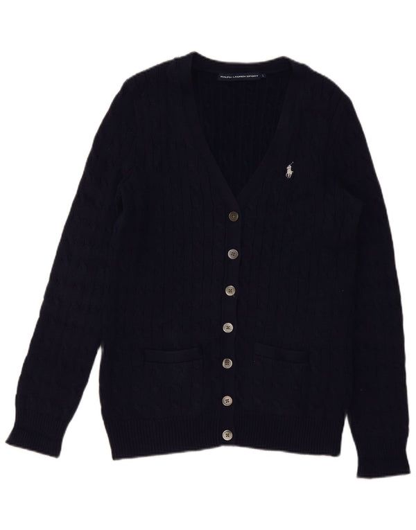 Pulover cardigan pentru femei Ralph Lauren UK 16 mare bumbac bleumarin