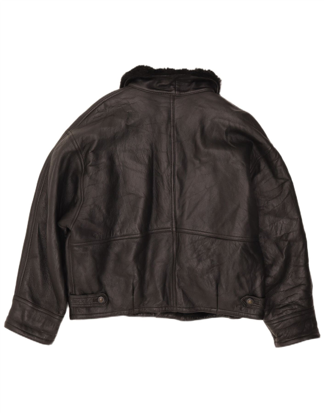 Jachetă vintage bărbătească din shearling IT 52 XL din piele neagră