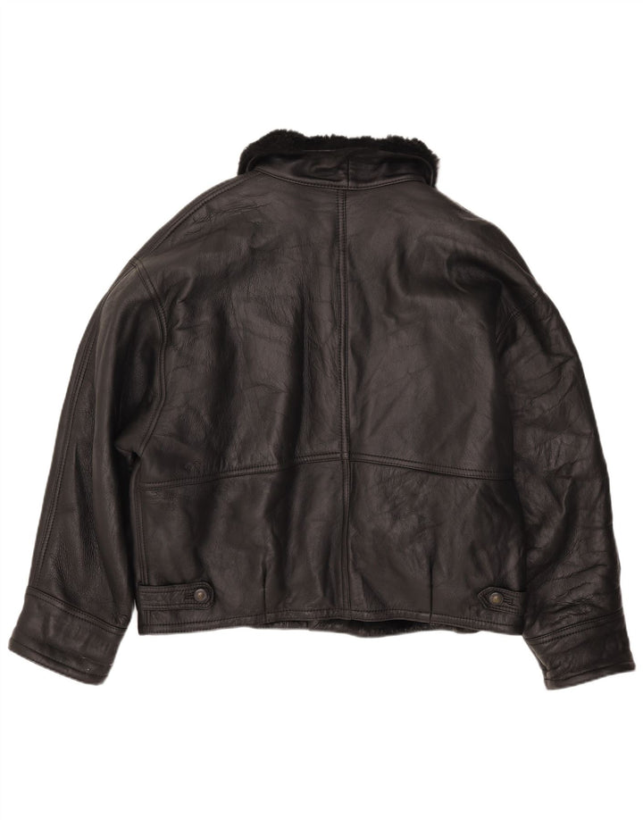 Jachetă vintage bărbătească din shearling IT 52 XL din piele neagră