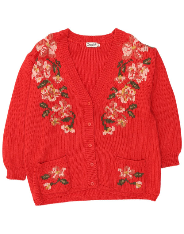 Pulover Cardigan Vintage pentru Damă UK 16 Mare Roșu Floral Acrilic