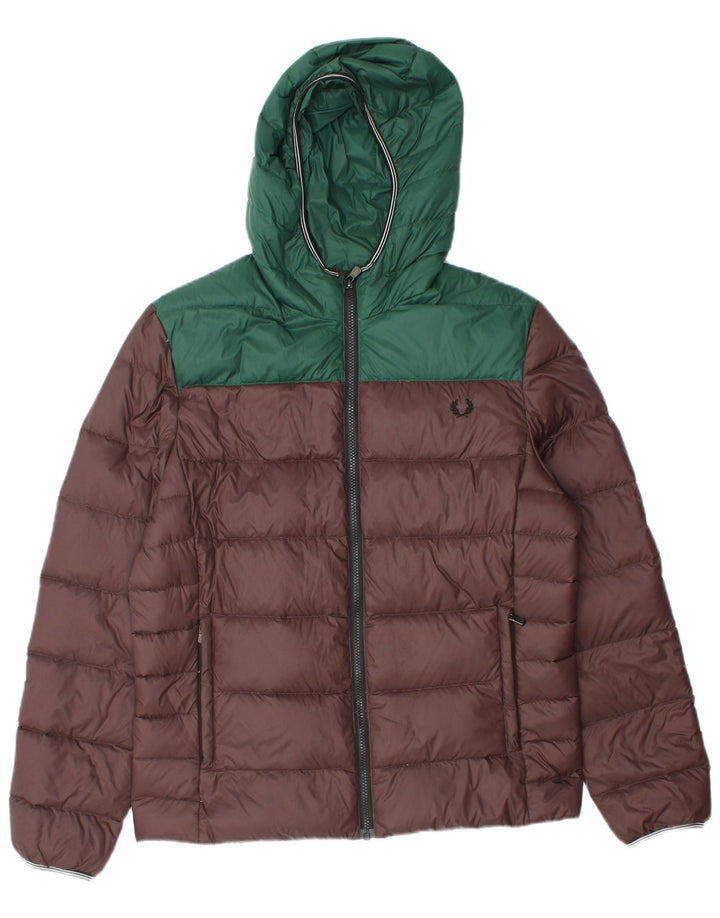Jachetă căptușită cu glugă pentru bărbați Fred Perry UK 38 Maro mediu Nailon color bloc