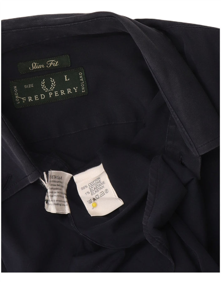 Cămașă pentru bărbați Fred Perry Slim Fit, mare, albastru bleumarin, bumbac