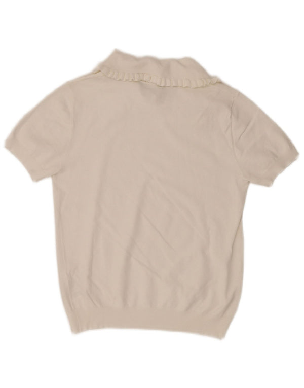 Pulover pentru femei Benetton cu mânecă scurtă și gât polo, UK 6 XS, bumbac alb