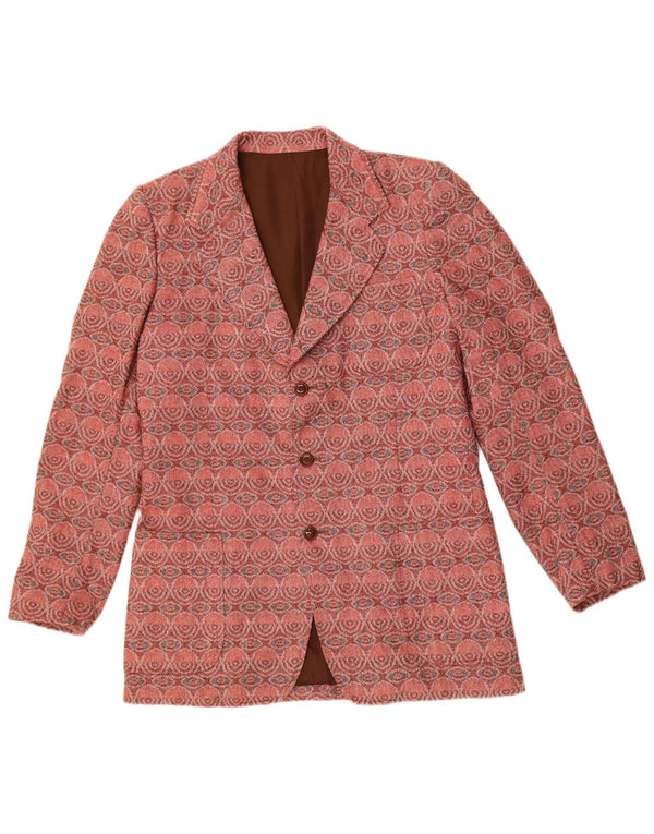 Jachetă Blazer Vintage pentru femei cu 3 nasturi UK 14 Medium Red Geometric