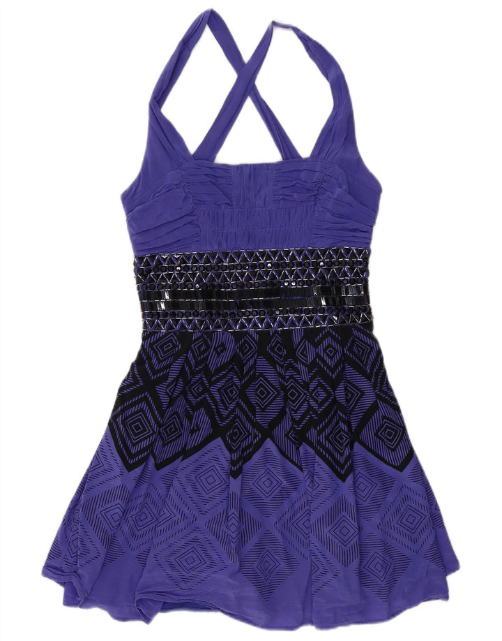 Vintage pentru femei Halter Top UK 12 Medium Purple Geometric Poliester
