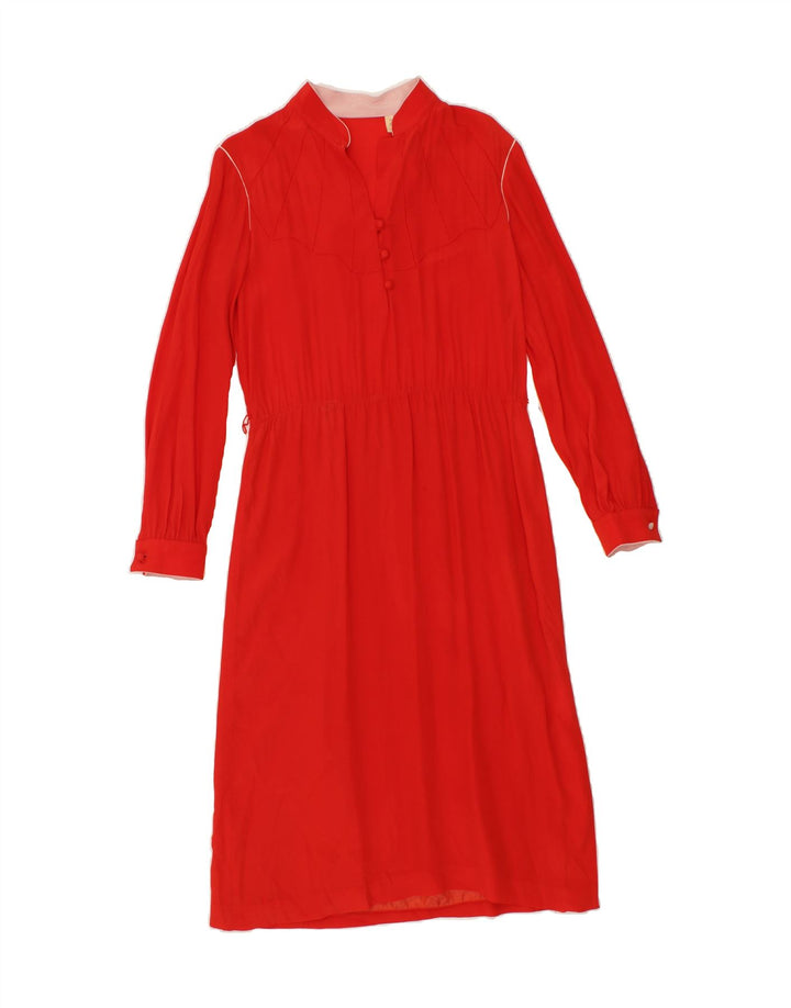 VINTAGE Womens Long Sleeve Basic Dress UK 10 Small Red Acetate Vintage Vintage and Second-Hand Vintage from Messina Hembry 
