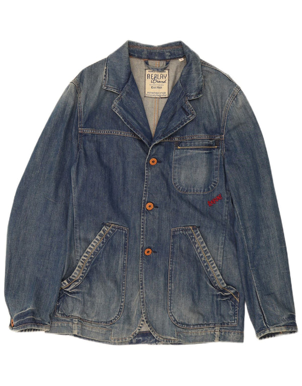 Jachetă pentru bărbați Replay din denim cu 3 nasturi, UK 38, bumbac albastru mediu