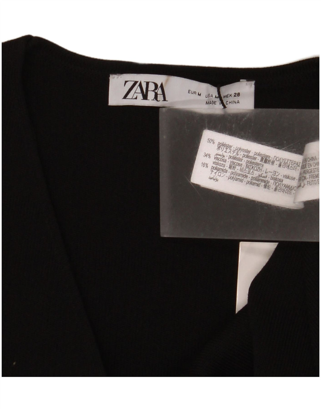 Top cu mânecă scurtă Zara pentru femei UK 12 Poliester mediu negru