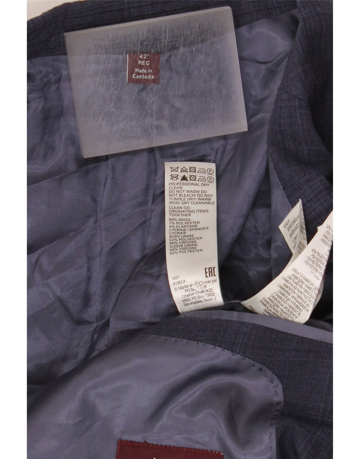 Jachetă pentru bărbați Marks & Spencer, cu 2 nasturi, UK 42 XL, albastru bleumarin, carouri