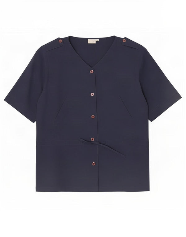 Bluză cămașă cu mânecă scurtă pentru femei Andrea Mare UK 14 Medium Bleumarin Mătase
