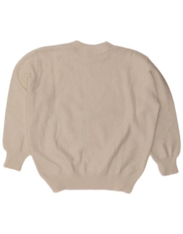 Pulover vintage pentru femei cu decolteu triplu UK 18 XL Alb