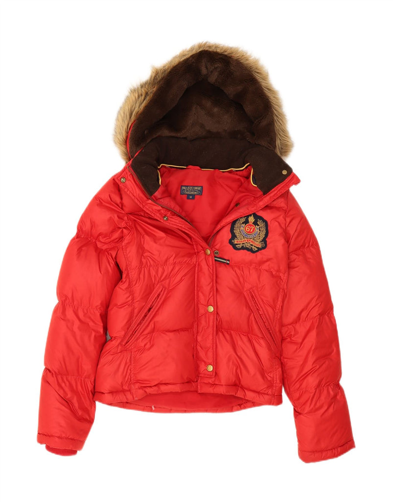 RALPH LAUREN Womens Hooded Padded Jacket UK 14 Medium Red Polyester Vintage Ralph Lauren and Second-Hand Ralph Lauren from Messina Hembry 