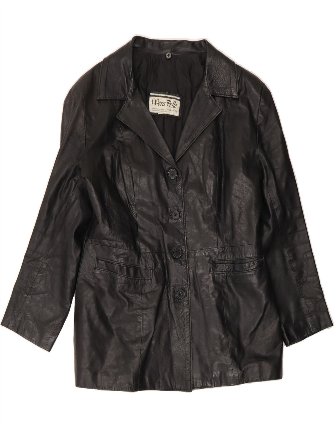 VINTAGE Womens Leather Jacket UK 14 Medium Black Vintage Vintage and Second-Hand Vintage from Messina Hembry 
