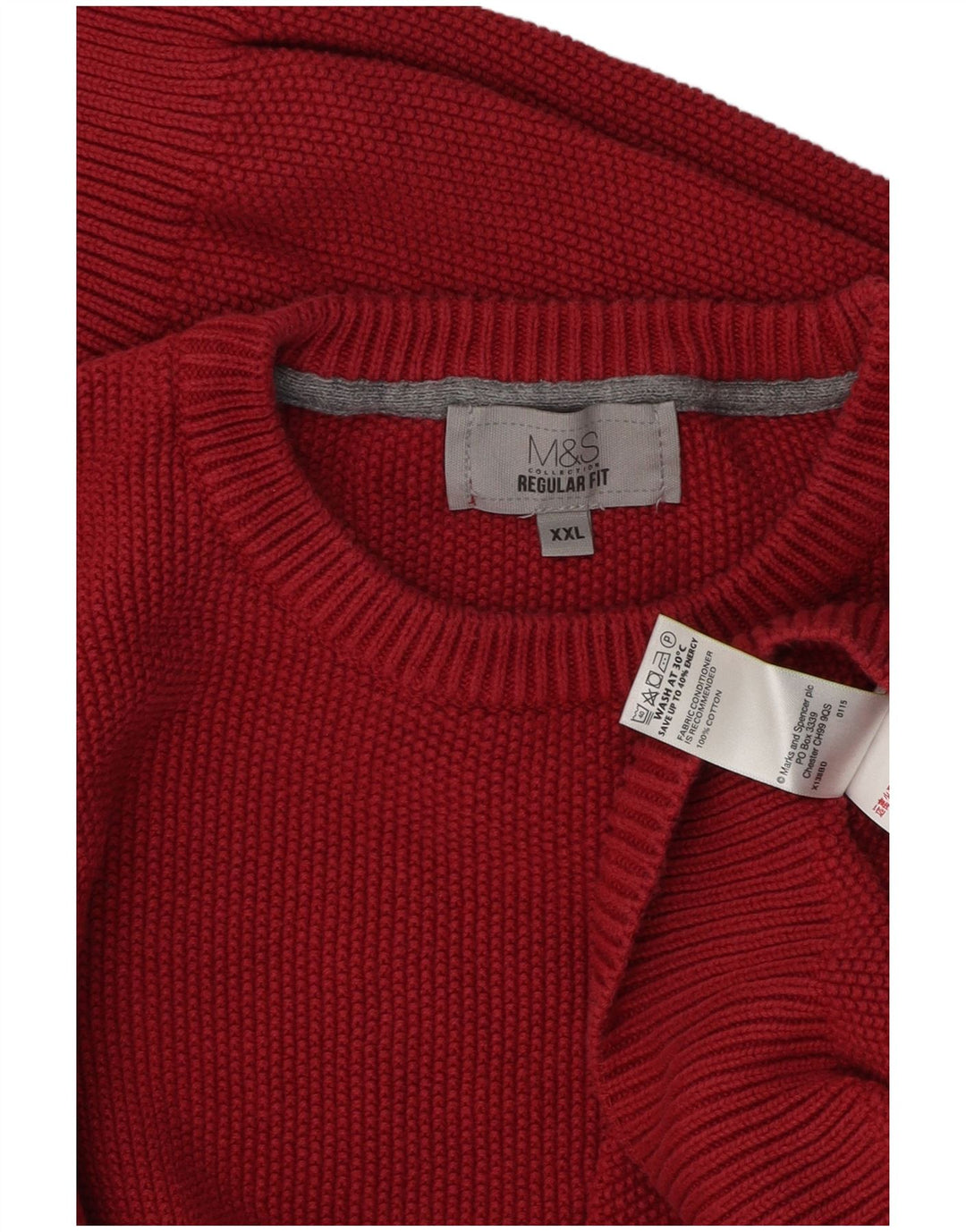 Pulover pentru bărbați Marks & Spencer, cu formă obișnuită, cu gât roșu, 2XL, bumbac roșu