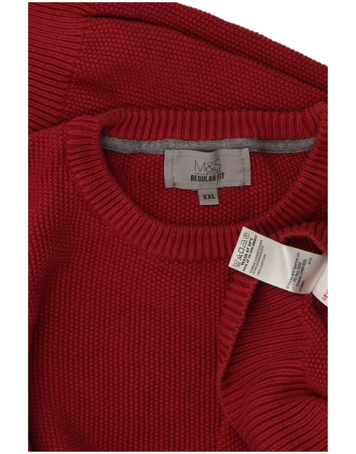 Pulover pentru bărbați Marks & Spencer, cu formă obișnuită, cu gât roșu, 2XL, bumbac roșu
