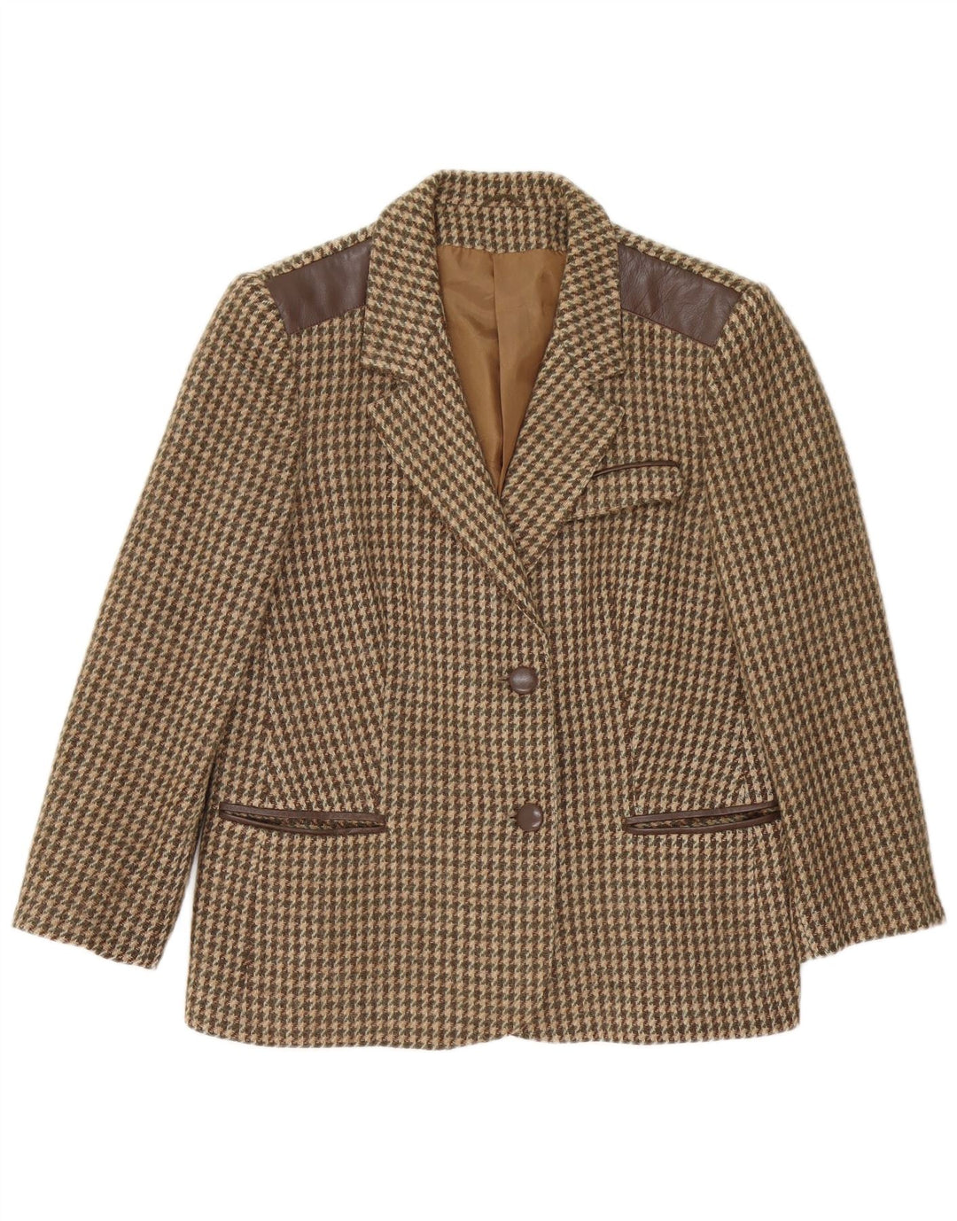 Jachetă vintage pentru femei cu 2 nasturi IT 48 XL Lână maro cu picior de gală