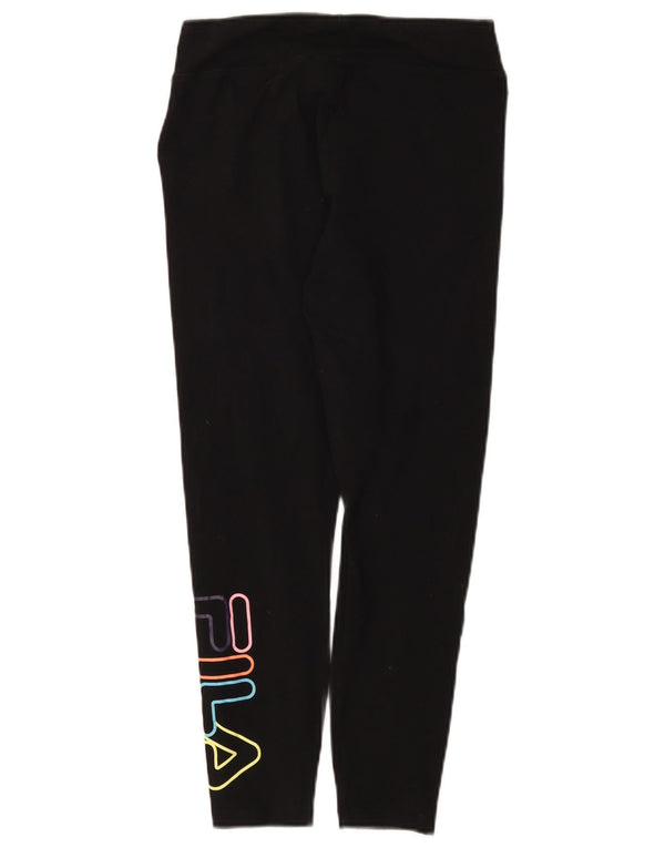 Leggings crop cu grafic pentru femei Fila UK 12, bumbac mediu negru