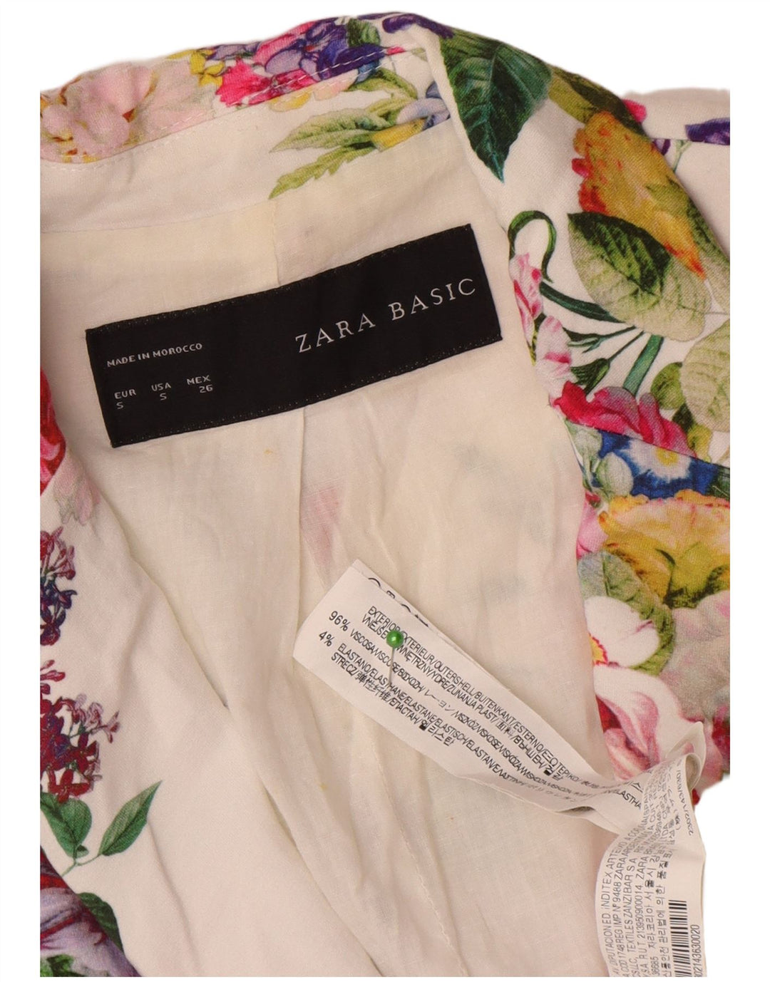 Blazer pentru femei Zara, cu 1 nasture, UK 10, mic, alb, viscoză florală