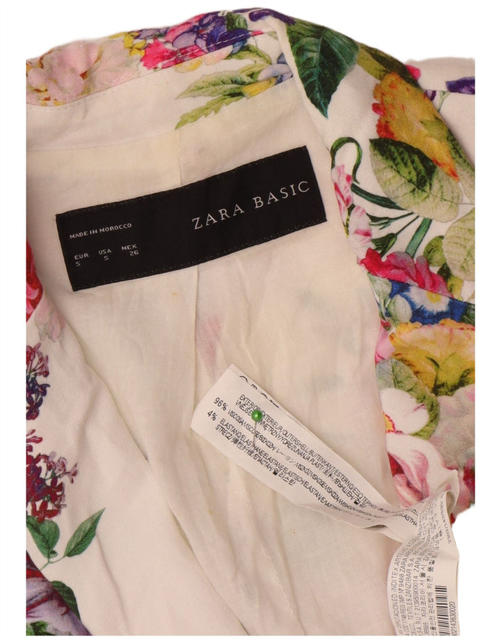 Blazer pentru femei Zara, cu 1 nasture, UK 10, mic, alb, viscoză florală