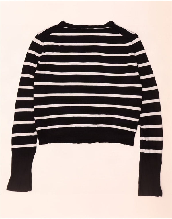Pulover cardigan pentru femei Zara UK 14 Medium Black Striped Viscose