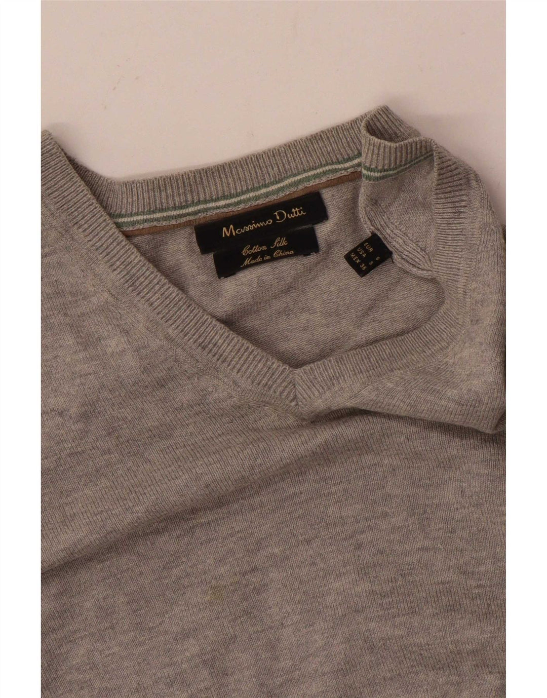 Pulover cu decolteu în V Massimo Dutti pentru bărbați, bumbac cu pete mici, gri