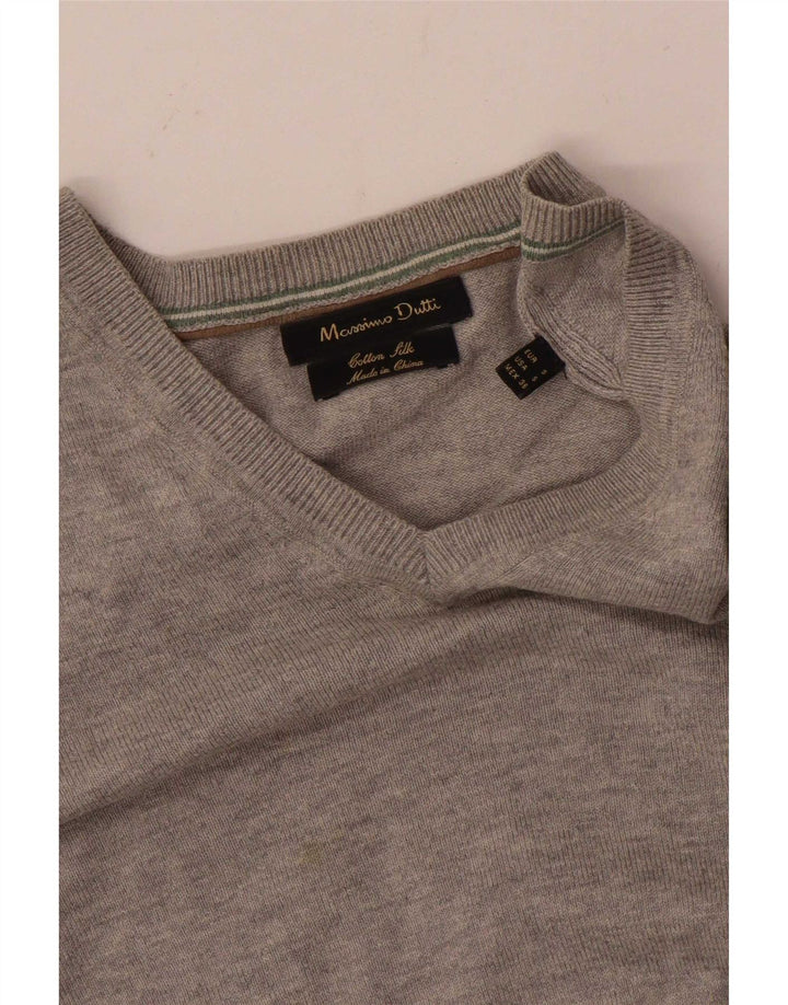 Pulover cu decolteu în V Massimo Dutti pentru bărbați, bumbac cu pete mici, gri