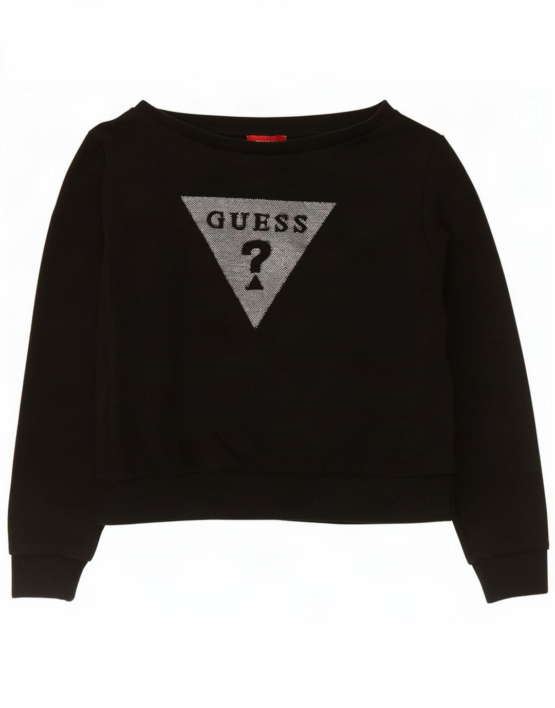 Pulover pentru damă Guess Crop Graphic Pulover UK 14 Bumbac mediu negru