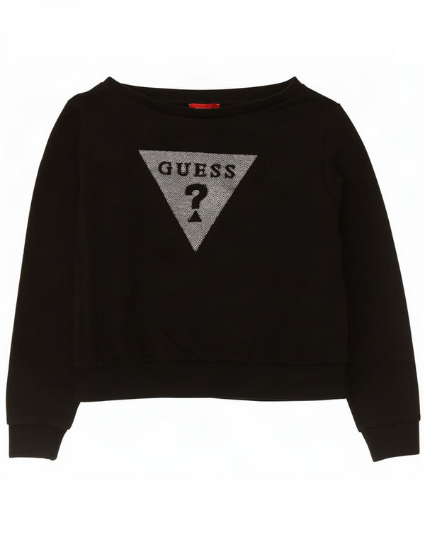 Pulover pentru damă Guess Crop Graphic Pulover UK 14 Bumbac mediu negru