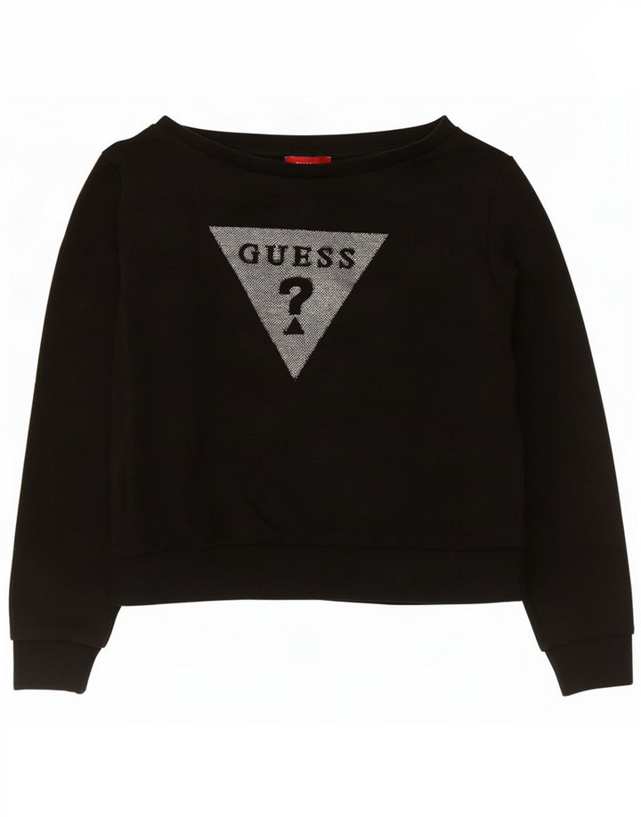 Pulover pentru damă Guess Crop Graphic Pulover UK 14 Bumbac mediu negru