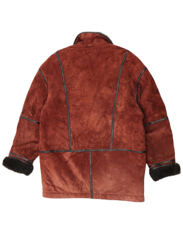 Palton din shearling vintage pentru femei, cu ajustare largă, UK 12, maro mediu, bloc de culoare