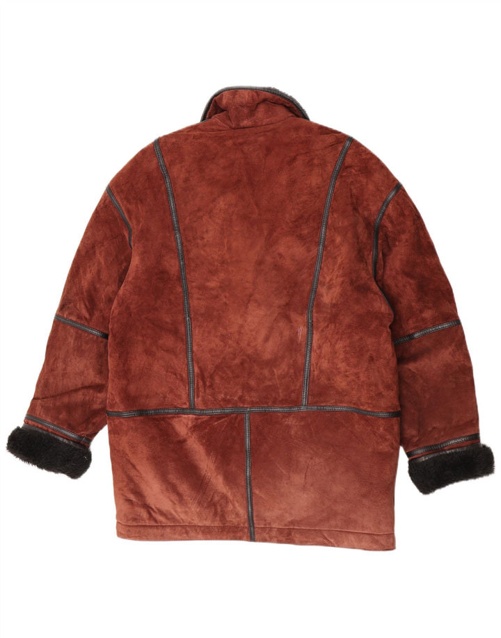 Palton din shearling vintage pentru femei, cu ajustare largă, UK 12, maro mediu, bloc de culoare