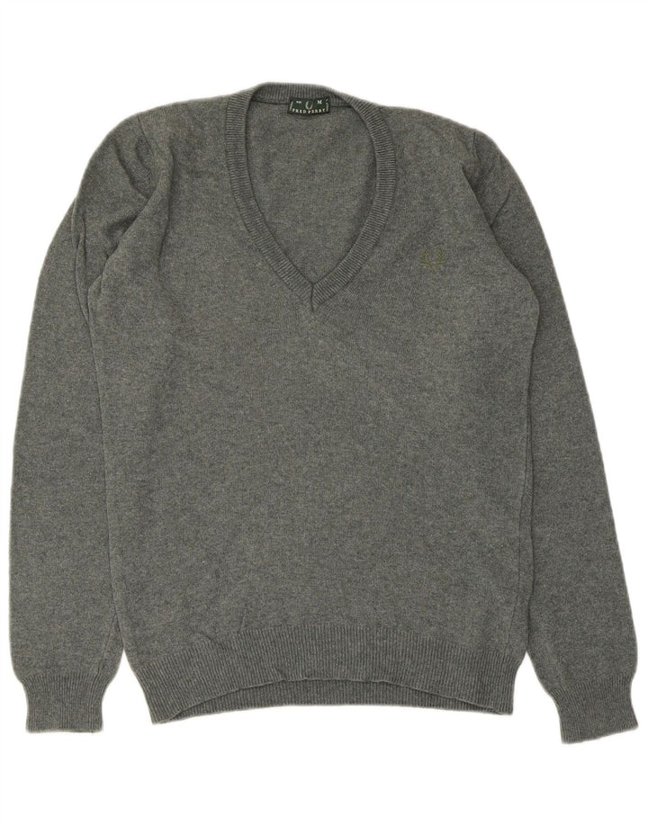 Pulover cu decolteu în V Fred Perry pentru femei UK 12 Lână gri mediu