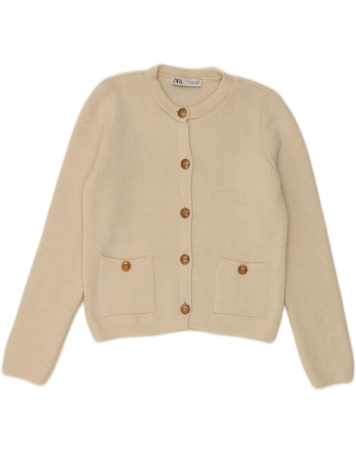 Pulover cardigan pentru femei Zara UK 12 Medium Acrilic alb