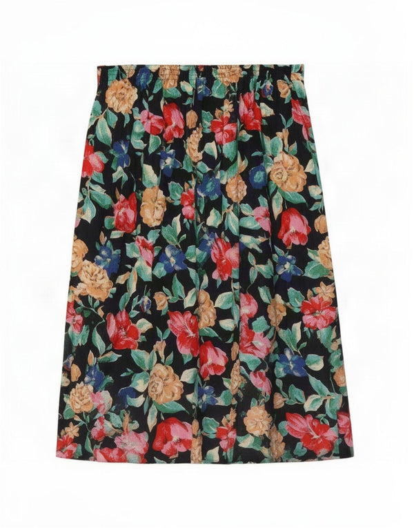 Fusta plisată vintage pentru femei W32, mare, neagră, florală