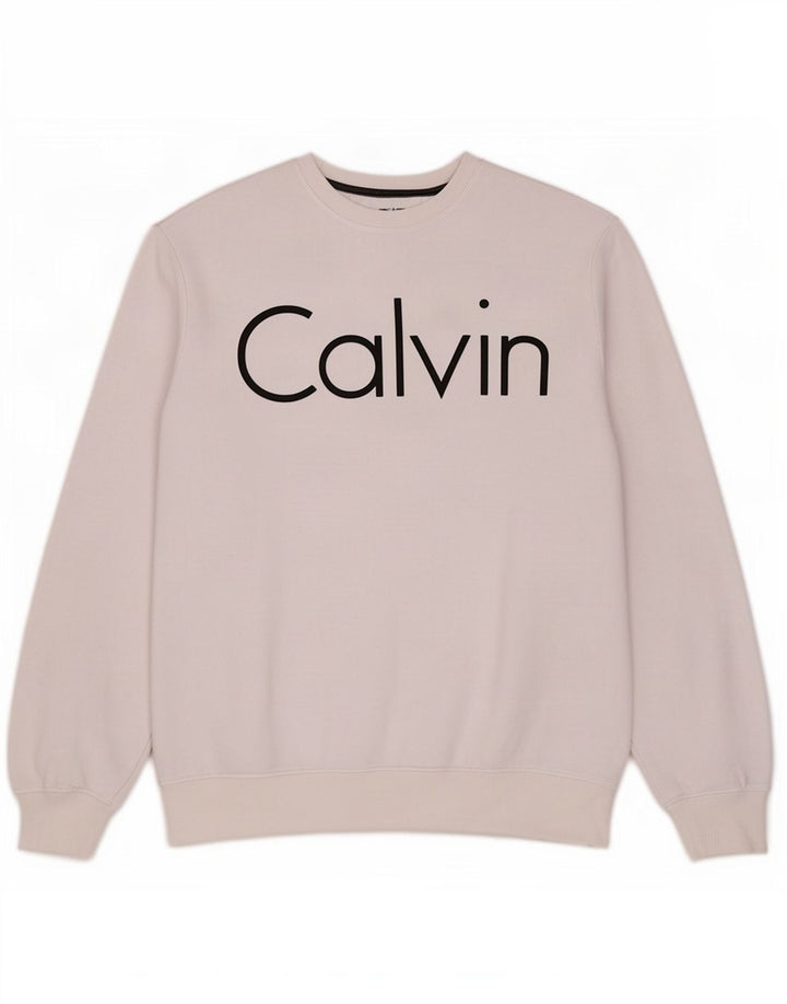 Hanorac grafic Calvin Klein pentru bărbați Pulover mediu din bumbac alb