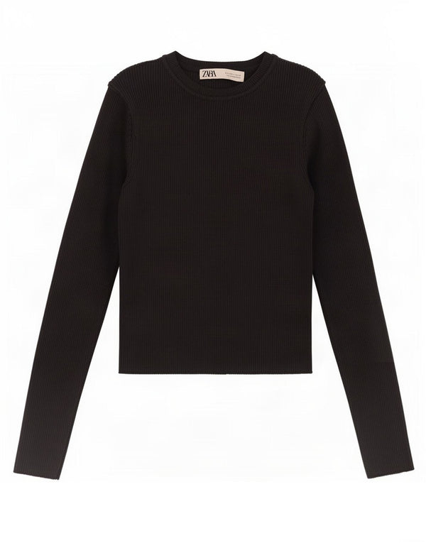Zara Womens Top Long Sleeve UK 8 Small Black Viscose