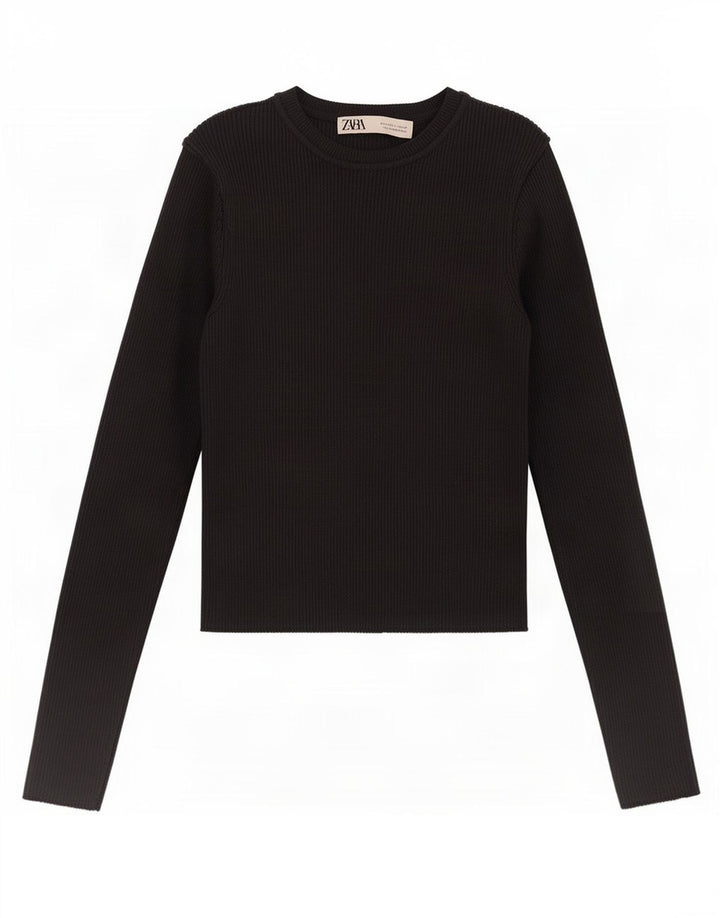 Top femeie Zara cu mânecă lungă UK 8 mic, negru, viscoză