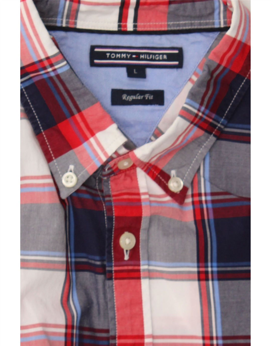 TOMMY HILFIGER Mens Regular Fit Shirt Large Red Check Cotton Vintage Tommy Hilfiger and Second-Hand Tommy Hilfiger from Messina Hembry 