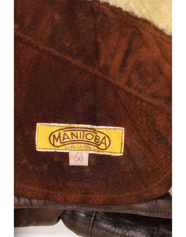 Pardesiu vintage bărbătesc din shearling IT 50 din piele maro mare