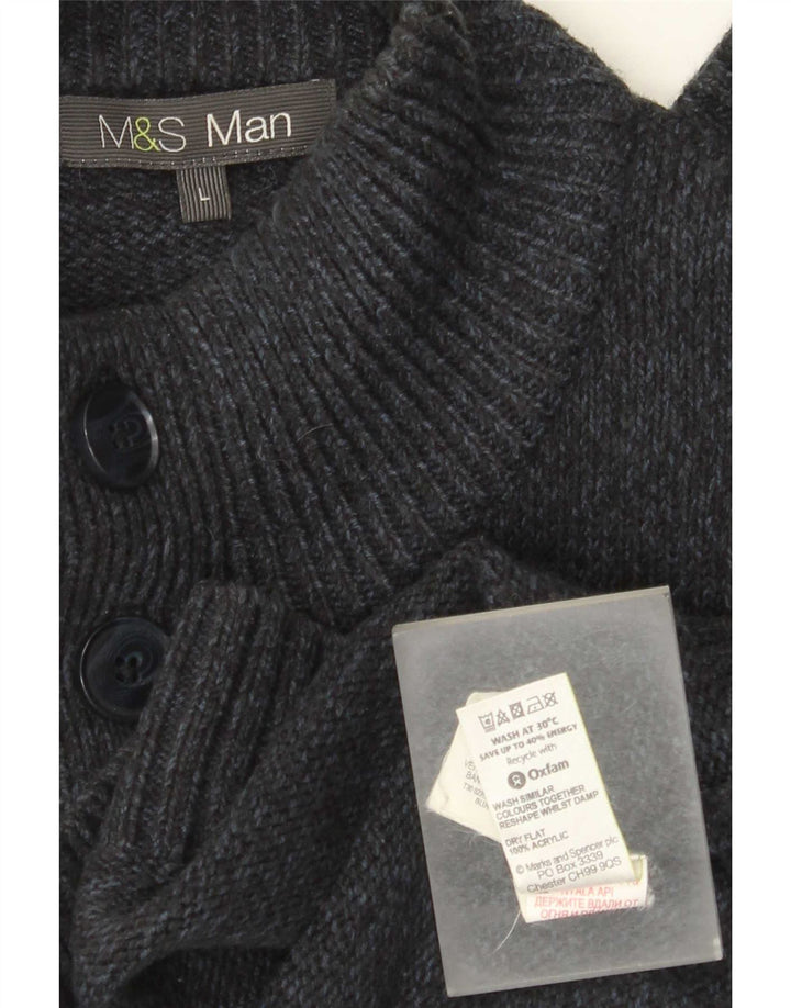 Pulover pentru bărbați Marks & Spencer, cu nasturi, cu gât, mare, albastru marin pete