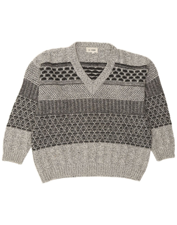 Pulover vintage pentru bărbați cu decolteu în V IT 54 XL gri geometric acrilic