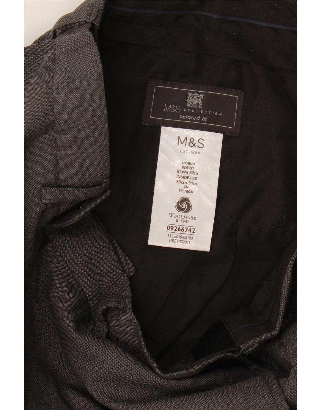 Marks & Spencer Pantaloni de costum drepți croiți pentru bărbați L32 L26 Lână gri