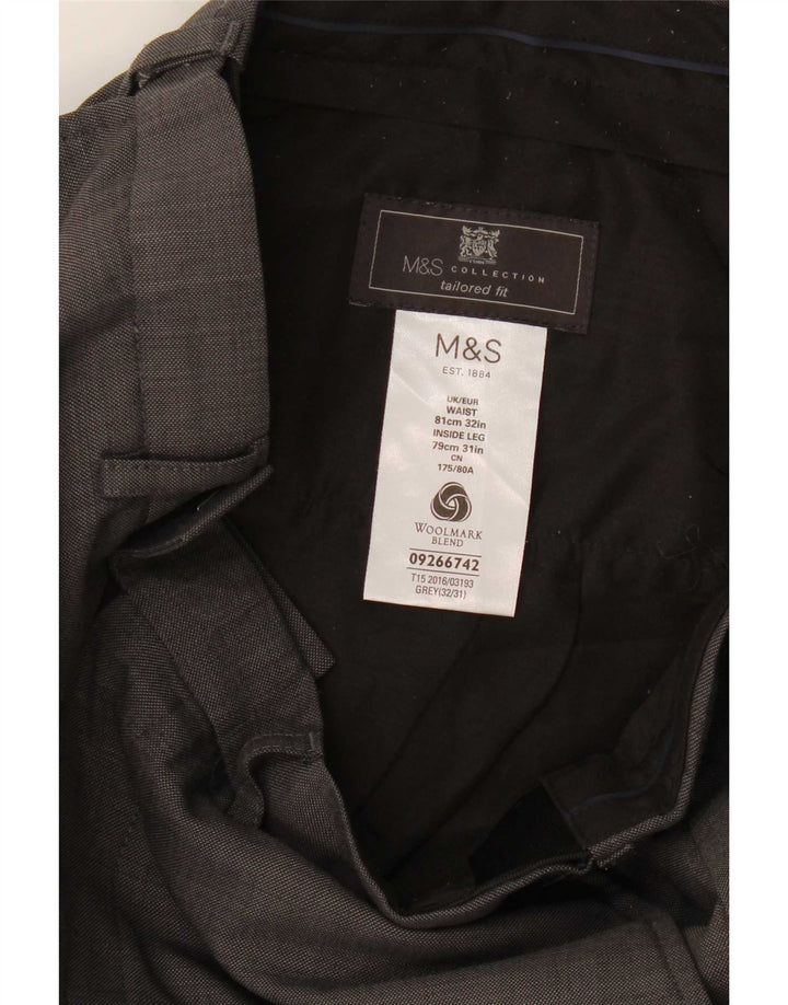 Marks & Spencer Pantaloni de costum drepți croiți pentru bărbați L32 L26 Lână gri