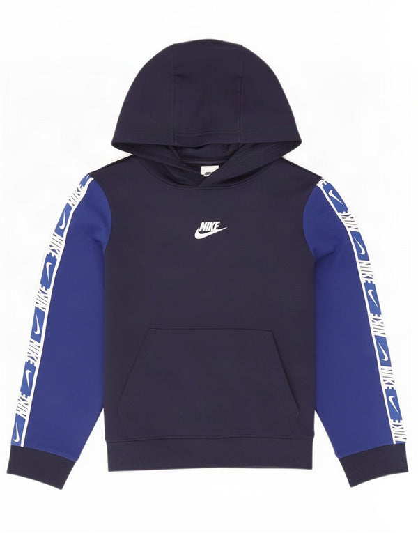 Pulover Nike pentru băieți cu grafică cu glugă, 8-9 ani, mic, albastru bleumarin