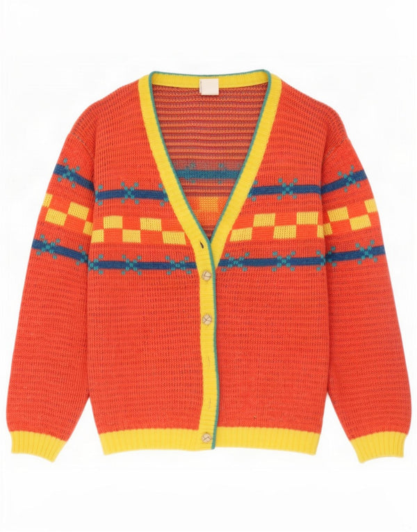 Vintage Womens Cardigan Pulover UK 14 Medium Red Geometric
