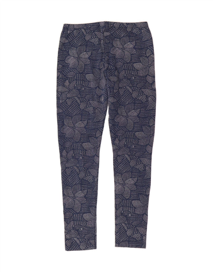CHAMPION Girls Abstract Pattern Leggings 13-14 Years XL  Navy Blue Vintage Champion and Second-Hand Champion from Messina Hembry 