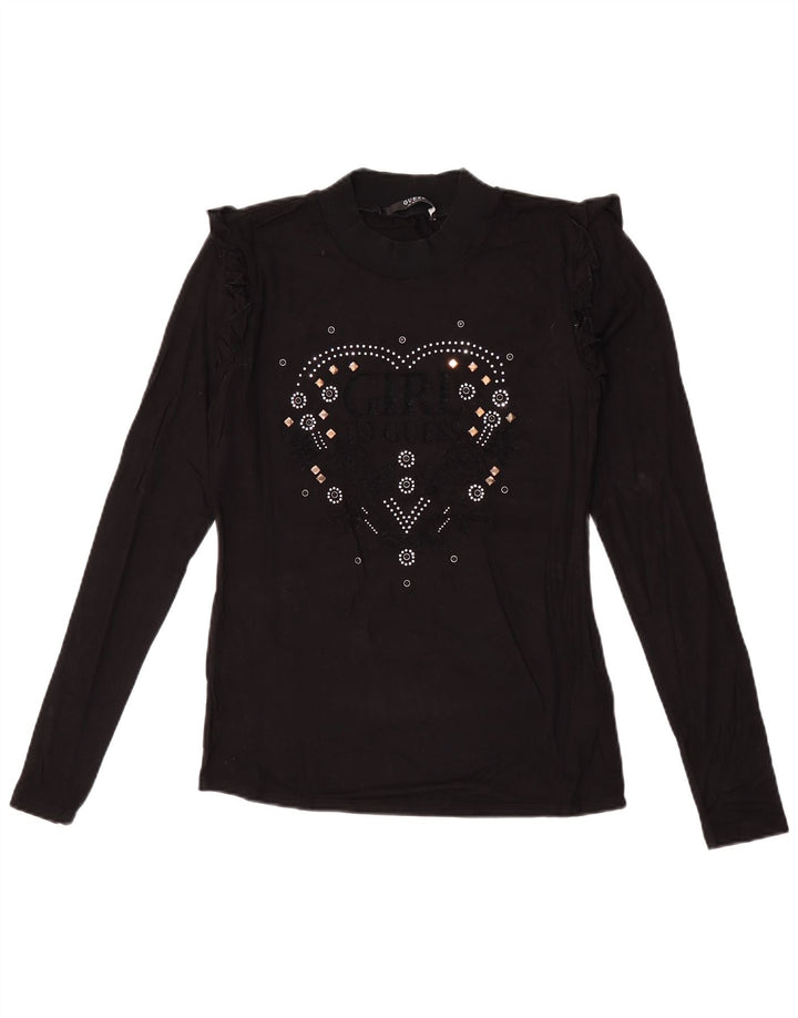 Guess Top grafic pentru femei cu mânecă lungă UK 10 Small Black Viscose