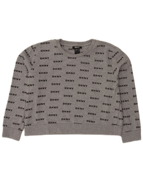 Hanorac crop pentru femei Dkny Pulover UK 16 mare bumbac gri