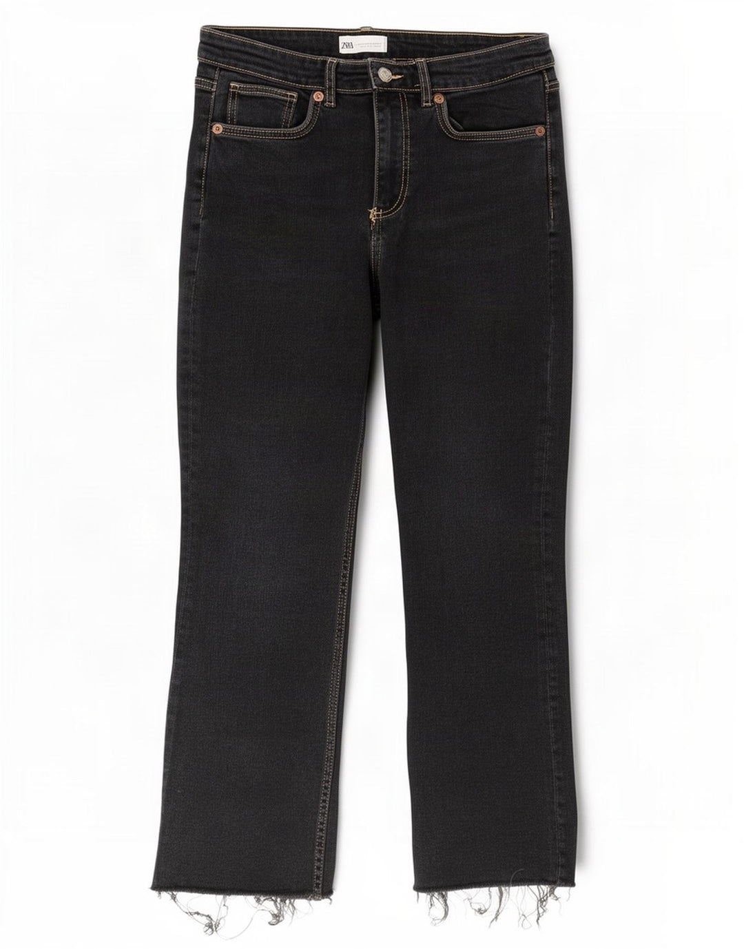 Blugi Zara pentru femei Crop Bootcut EU 42 Large W32 L26 Negri