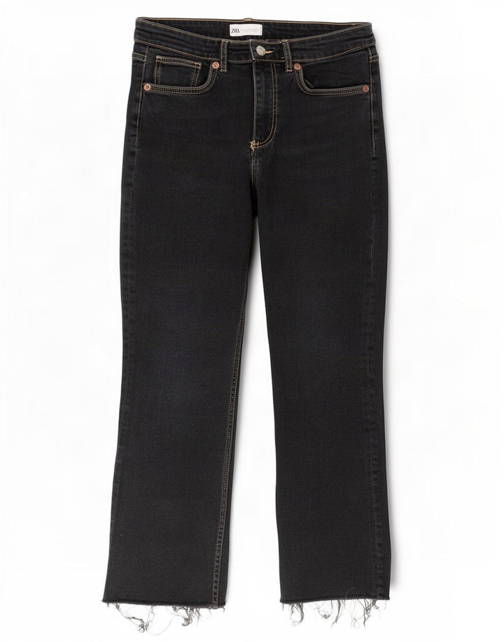 Blugi Zara pentru femei Crop Bootcut EU 42 Large W32 L26 Negri